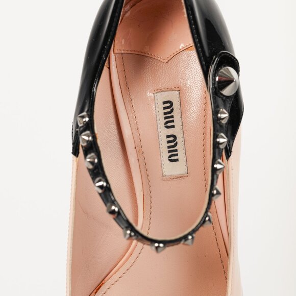 Miu Miu Light Pink & Black Bicolor Studded Mary Janes - Picture 9 of 9